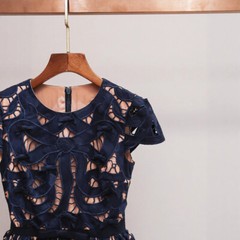 Self-Portrait Womens Summer New Hollowed Out Lace Round Neck Short Sleeve Dress