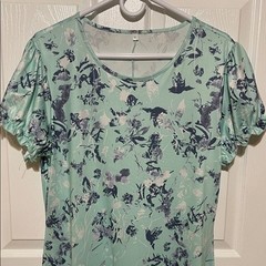 Romantic Malachite Green Floral Midi Dress Flutter Sleeve Size XL