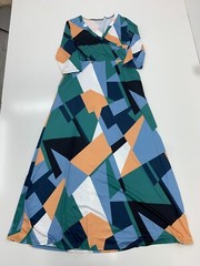 Womens Blue Tan Green Geometric Print Dress Size Large