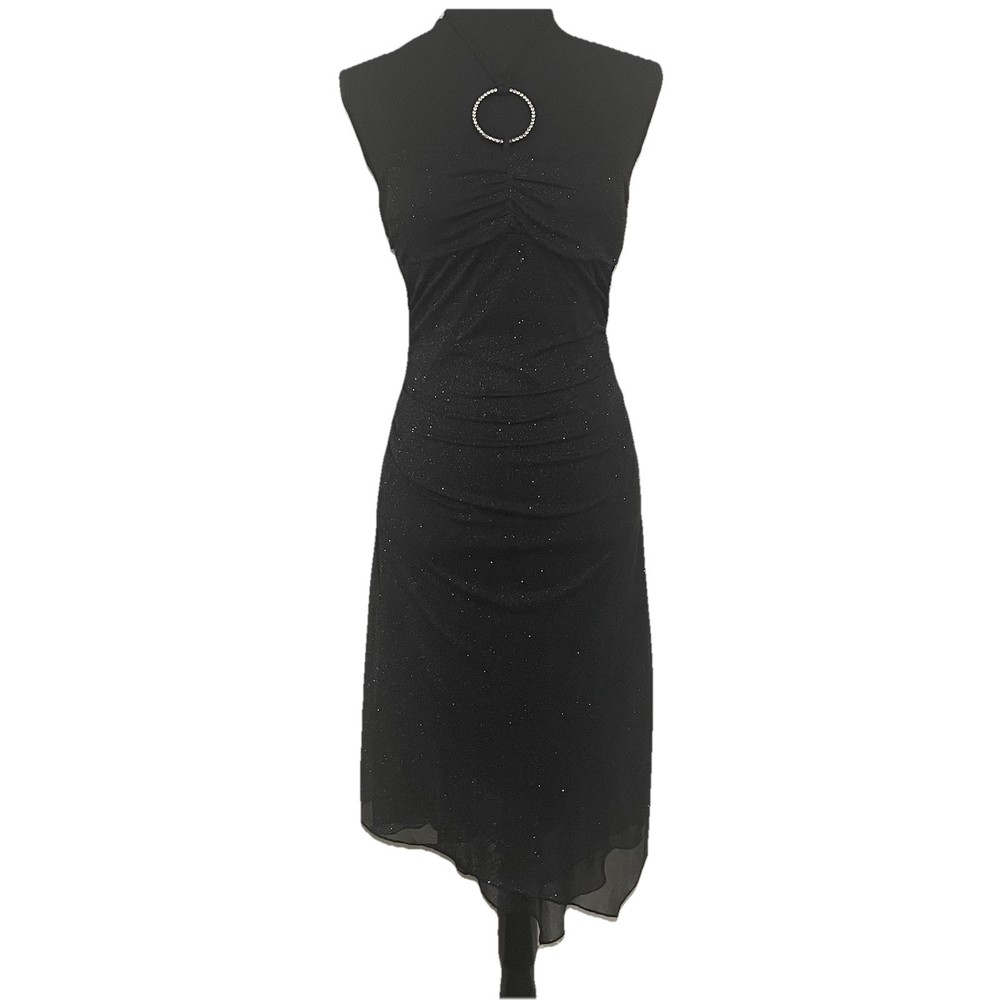 VTG RUBY ROX Y2K Rhinestone Ring Shimmer Halter Dress Whimsigoth Asymmetrical M