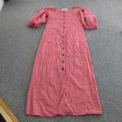 Christy Dawn Dress Womens S Pink A Line Midi Square Neck Puff Sleeve Belted