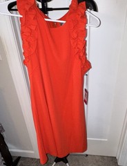 Vince Camuto Orange Solid Shift Dress 12 Scoop Neck Ruffle Crepe Zip Sleeveless