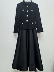 Self Portrait Black tweed patchwork long-sleeved stand-up collar Dresses