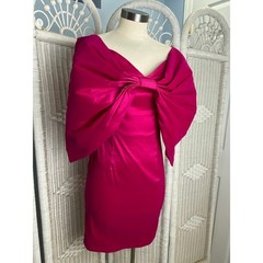AOMEI Fuchsia Satin Bow Dress Statement Off Shoulder Cocktail Party Mini M