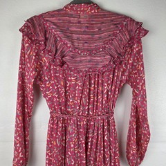 VTG Diane Freis Pink Boho Prairie Dress Ruffle Tiered Sheer Georgette M/L Dainty