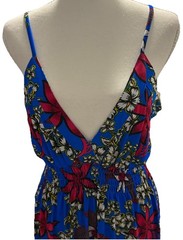 NEW Hawaii Floral Sun Dress One Size Small Medium Blue Strap Boho Resort Cruise