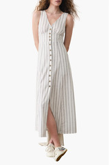 NWT Marine Layer Camila Stripe Button Front Hemp Blend Maxi Dress Size M