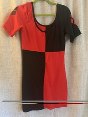 DC Comics Harley Quinn Red/Black Colorblock Mini Dress, Women’s L Short Sleeve
