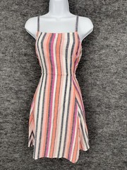 Gap Dress Womens S Multicolor Stripe Square Neck Fit & Flare Linen Sundress