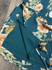 June & Hudson Teal Beige Floral Long Sleeve Button Dress Size M V-Neck Asian