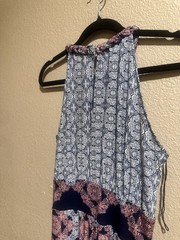 Wisp Blue Pink White Geometric Halter Sleeveless Maxi Dress Rayon Size 4