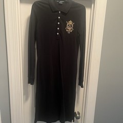 Ralph Lauren Sport Black Long Sleeve Polo Dress Crest Logo Women&rsquo;s M Preppy