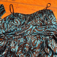 Ruby Rox Strapless Ruched Dress Blue Black Damask Tulle Skirt Size L Y2K cutie