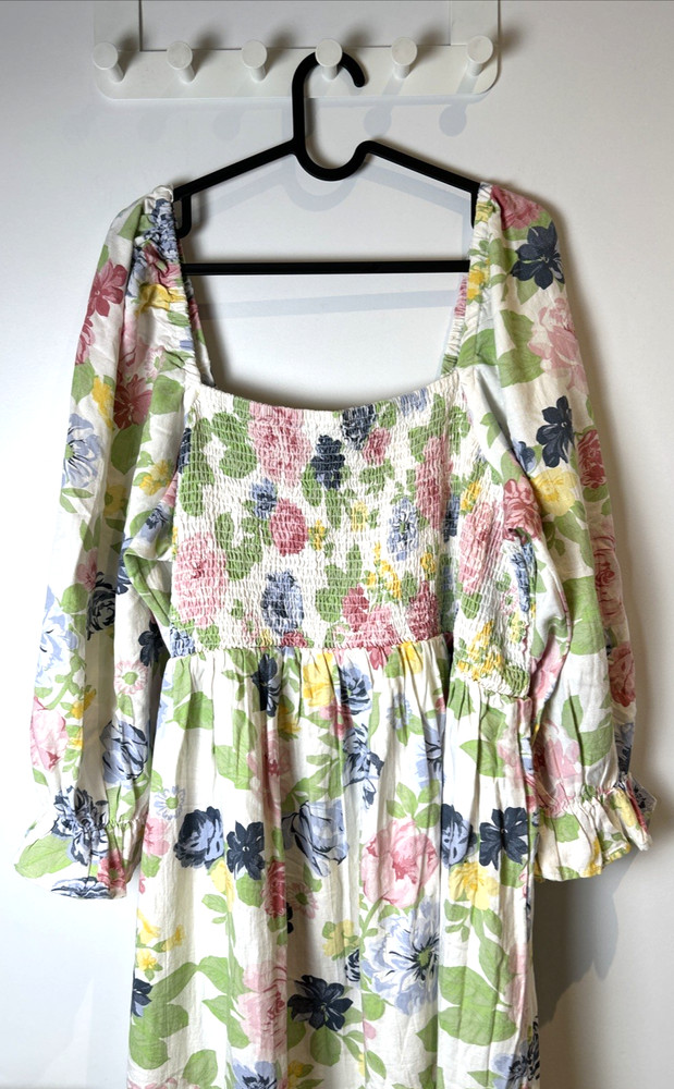 NEW LOOK – MATERNITY FLORAL PUFF SLEEVE DRESS – SIZE 20 – CREAM / MULTICOLOURED