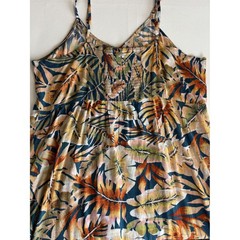 Natural Reflections Tropical Leaf Button Front Midi Dress XL Smocked Boho