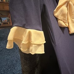 Navy/Beige Colorblock Bow Ruffle Chiffon Lightweight Midi Dress 3/4 Sleeve M