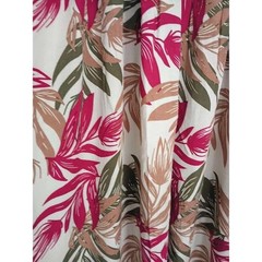 Parisian M&M NWT Tropical Leaf Maxi Dress S 100% Cotton Pink Green Long Slv $158
