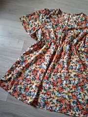 Shein Orange & Green Floral Print Silky Flared Dress Boho Holiday UK22/24 (4XL)