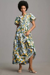 Anthropologie Somerset Lemon Print Womens Maxi Dress Medium Boho Resort Summer