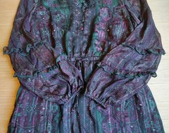 Frye Knee Length Dress Ruffle Buttons Lurex Green Purple Floral Size M Women&rsquo;s