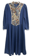 Circle T Marilyn Lenox Maxi Dress Western Cowgirl Denim Size 9 -10 VTG Tapestry