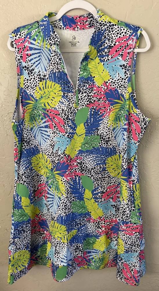 EMERALD 18 Womens Sleeveless Half Zip Activewear Golf Dress Pockets sz XL