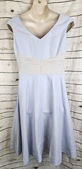 J Peterman Blue Fit & Flare Midi Dress 16 Silk Linen Cap Sleeve Pleated Waist