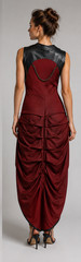 $182 METAMORPHOZA Sleeveless Zip Faux Leather Maxi Dress – Black / Red – S