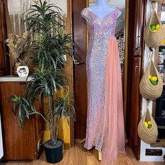 Blush Pink Sequin Mermaid Gown Womens S Off Shoulder Slit Pageant Formal Dress