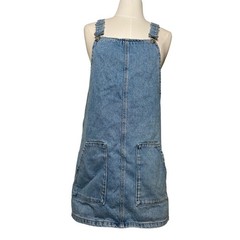 Topshop Moto Denim Dress Medium Wash Blue Mini Overall Jumper Festival Boho 2