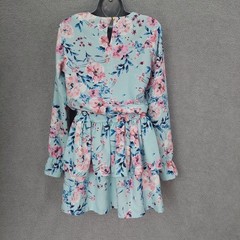Ladies UK 10 Pale Blue Pink Floral Tiered Peplum Mini Dress Summer Boho light