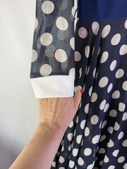 Vintage 60s Rockabilly Maxi Circle Dress Polka Dot Collared Long Sleeve Small