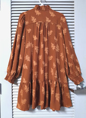 rust flower texture ruffle button front dress S