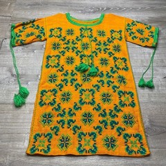 Tunic Dress Women L Knit Orange Embroidered Boho Tassel Festival Summer Homemade