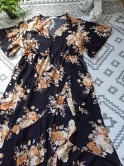 Beautiful Floral Waterfall Ruffle Front Summer floaty Dress 👗 midi maxi 16 18