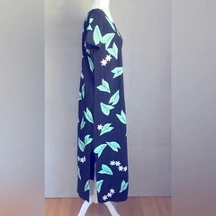 M.Mac Palm Leaves Black Ankle Length Cotton Dress Size Small