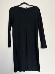 ICHI Black Ribbed Side Split Midi Dress – One Size