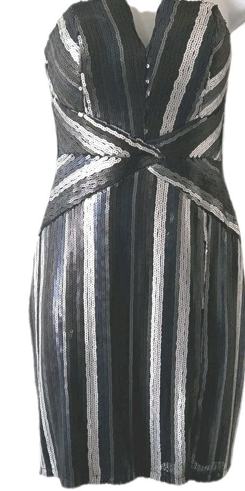 Sequins Strapless Bodycon Mini Dress Multi Junior Large Glam Club 80s Rock Party