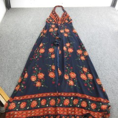 A&rsquo;GACI Dress Womens S Blue Floral Rayon Halter Maxi Belted Boho Sundress Summer
