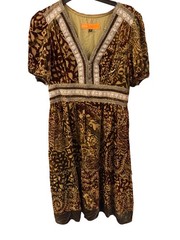 Cynthia Cynthia Steffe Cocktail Dress Vtg paisley brown & green velvet Boho SZ 4