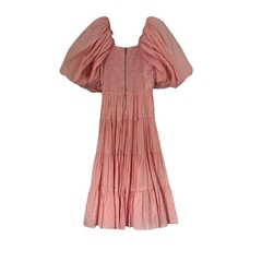 Aje Cherished Dress Size 8-10 AU Pink Midi Puff Sleeve Shirred Tiered