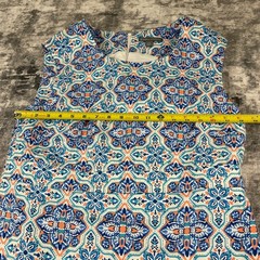 Jessica London 12W Blue White Peach Linen Rayon Maxi Dress Floral Tile Resort