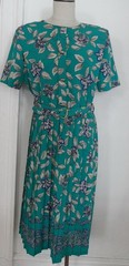 Vintage BENTLEY 1980&rsquo;s-1990&rsquo;s Blue Teal Floral Secretary S/S Pleated Dress Sz M