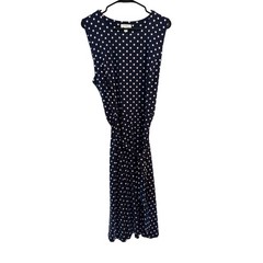 Charter Club Navy Blue Polka Dot Tie Waist Sleeveless Midi Dress Womens XL
