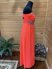 My Michelle Juniors 11 Orange Strapless Sweetheart Chiffon Beaded Gown Zip