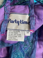 Vintage Y2K Partytime Iridescent blue purple beaded sheer mesh panel gown M/L