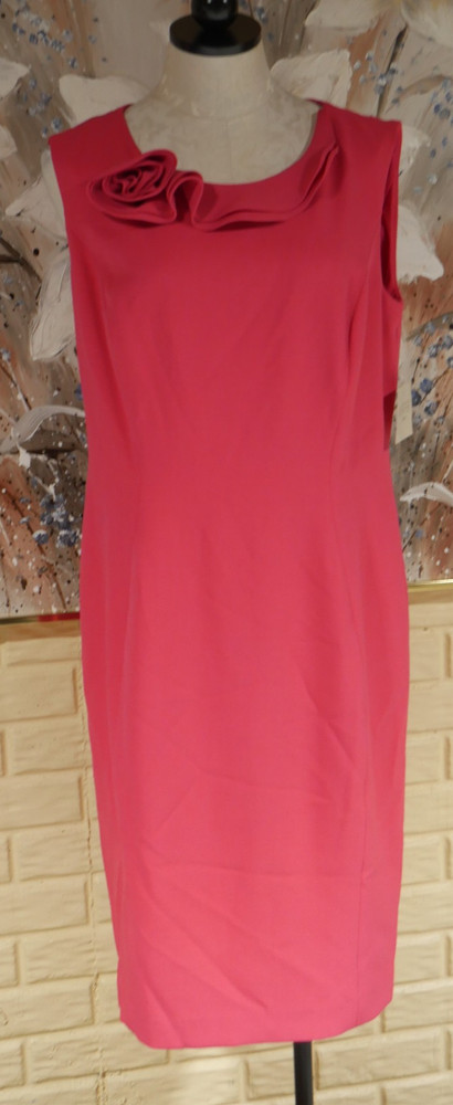 NWT KASPER SZ 14 VIBRANT ROSE DECORATOR FRONT NECKLINE WITH ROSETTE SHEATH DRESS
