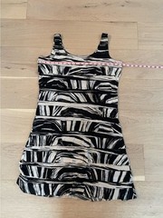 Tango Mango Black & White Abstract Ruffle Tiered Midi Dress Stretchy Flirty XL