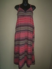 ROUTE 66 RED BLACK GREEN MULTICOLOR STRIPE LONG 100% COTTON DRESS SIZE L