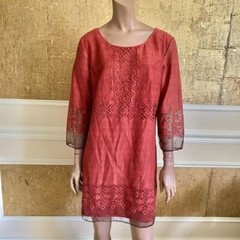 NEW!! STUDIO M rust maroon boho lace blend mini dress L